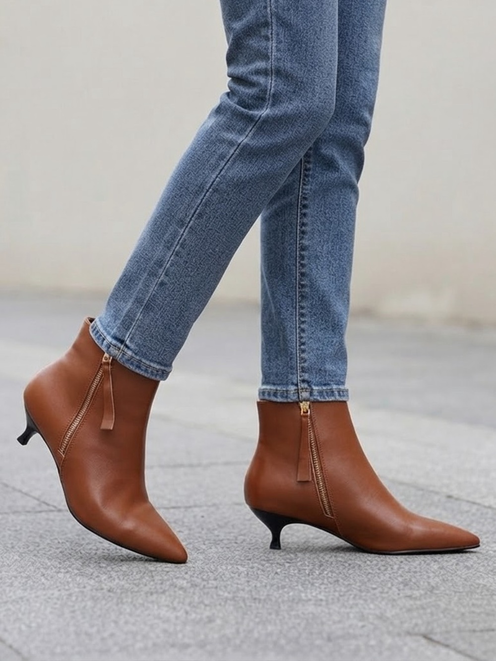 Women's Brown Ankle Boots with Low 1.5” Kitten Heel 9